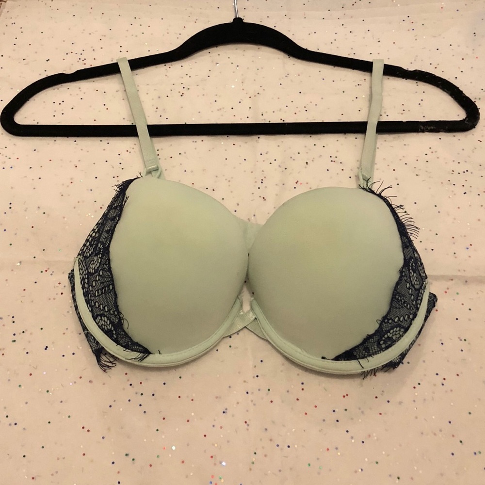 Tarea Sea Foam and Navy Lace Trim Push-up Bra